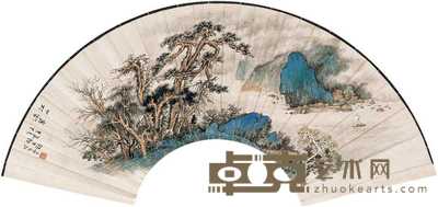 杨石朗 1985年作 江山滴翠 扇面 17×54cm